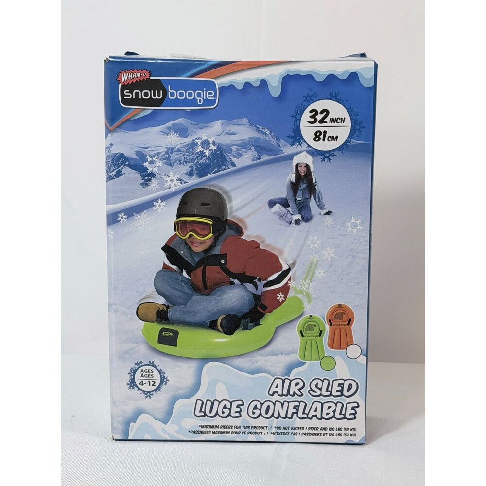 Wham-o Inflatable 32” Air Sled Snow Boogie Luge NEW IN BOX Handles Green 4-12